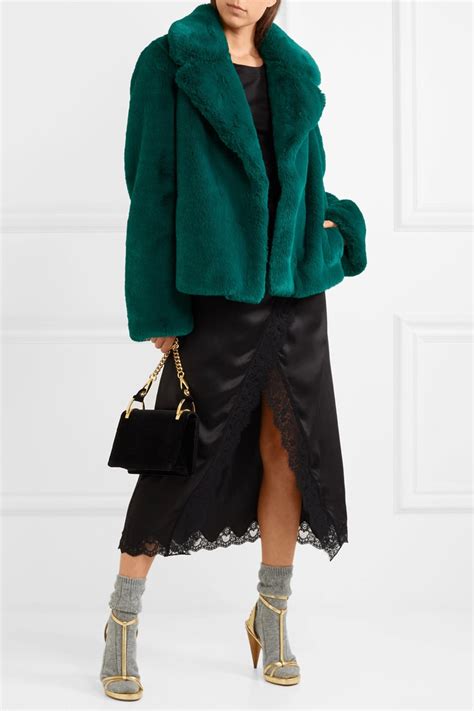 burberry green faux fur coat